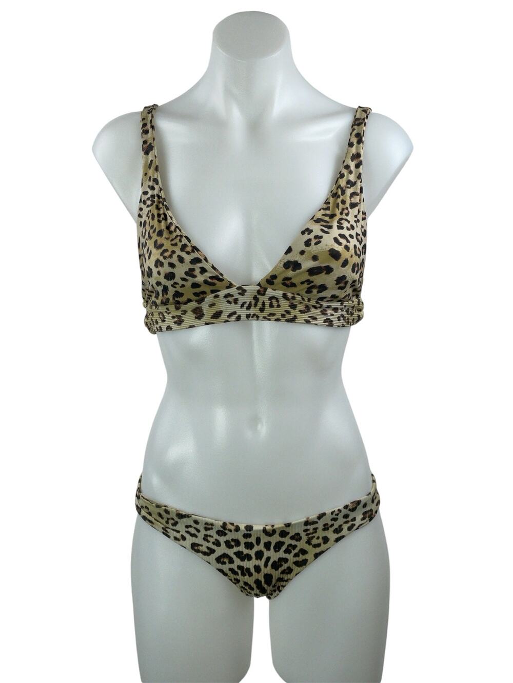 Boys + Arrows Beige Leopard Animal Print Triangle Two Piece Bikini Swimwear L